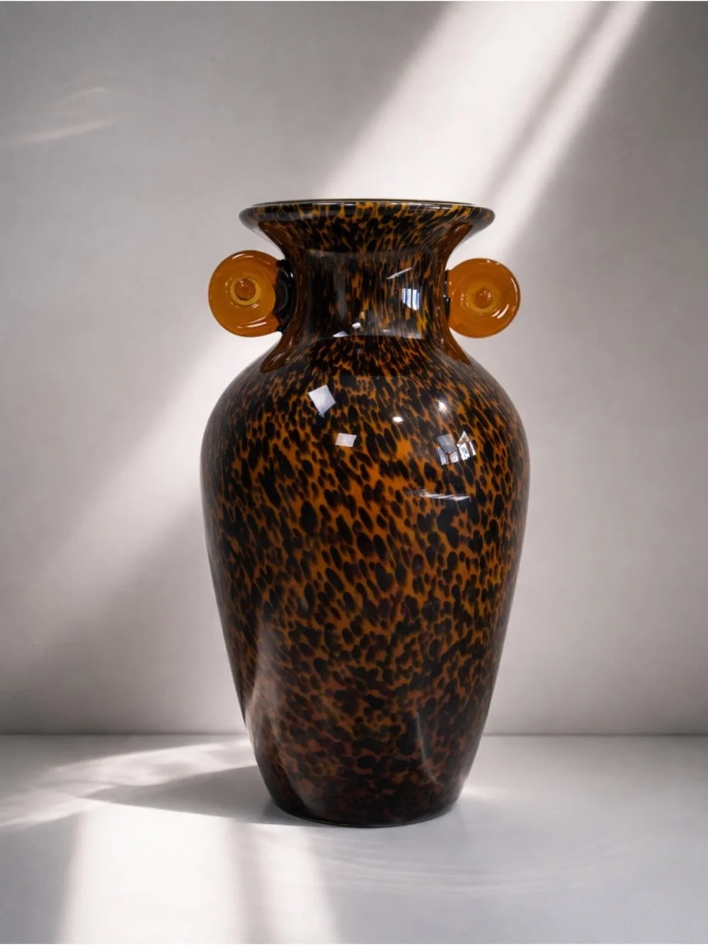 Murano Hand Blown Tortoiseshell Butterscotch Art Glass Vase Amber Leopard MCM